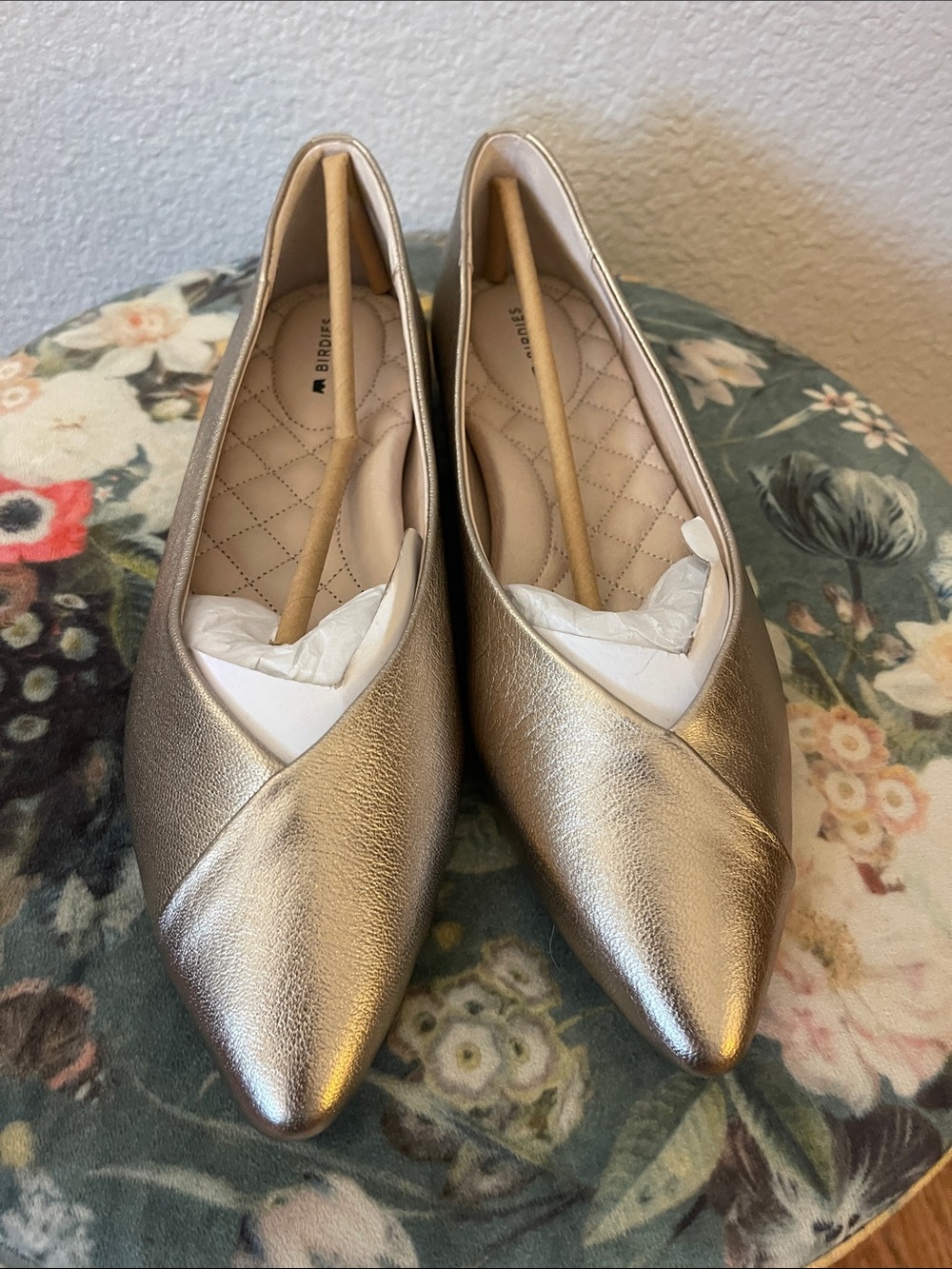 Birdies Metallic Gold Pointed-Toe Flats